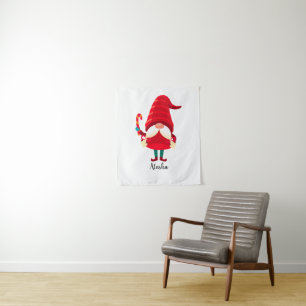 Christmas Gnome Holding A Candy Cane Tapestry