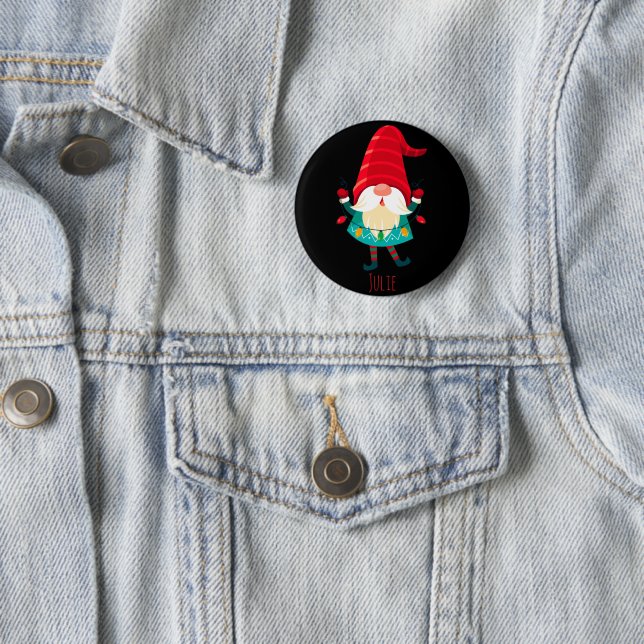 Christmas Gnome Holding Christmas Lights 2 Inch Round Button (In Situ)