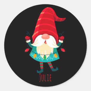 Christmas Gnome Holding Christmas Lights Classic Round Sticker