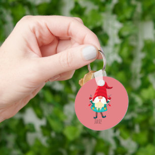 Christmas Gnome Holding Christmas Lights Keychain