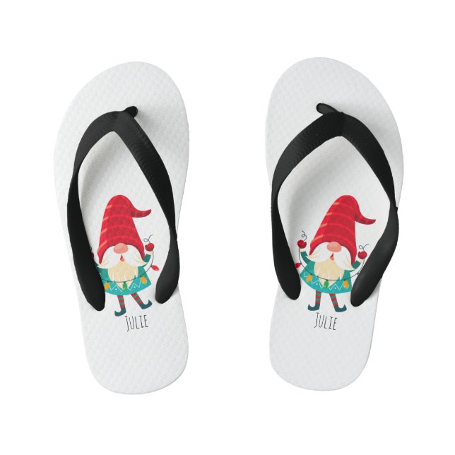 Christmas Gnome Holding Christmas Lights Kid's Flip Flops (Footbed)