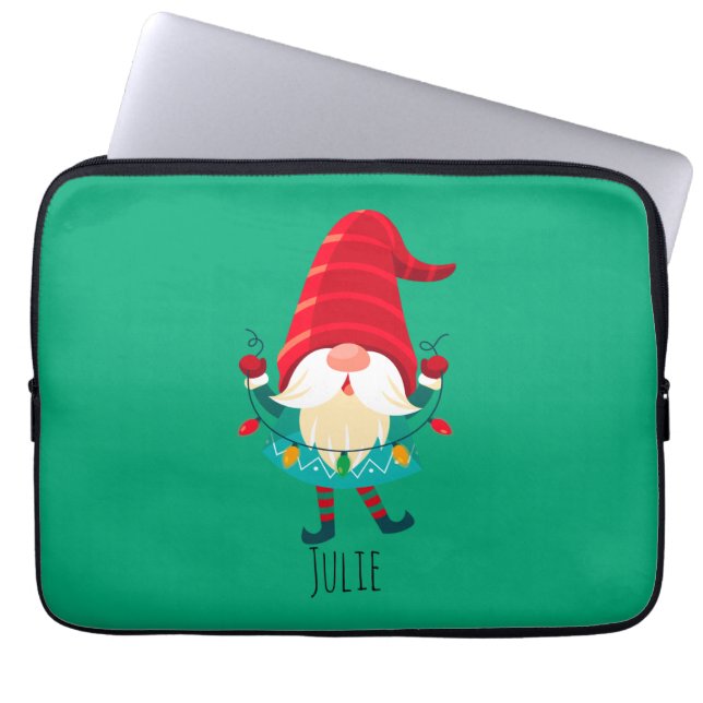 Christmas Gnome Holding Christmas Lights Laptop Sleeve (Front)