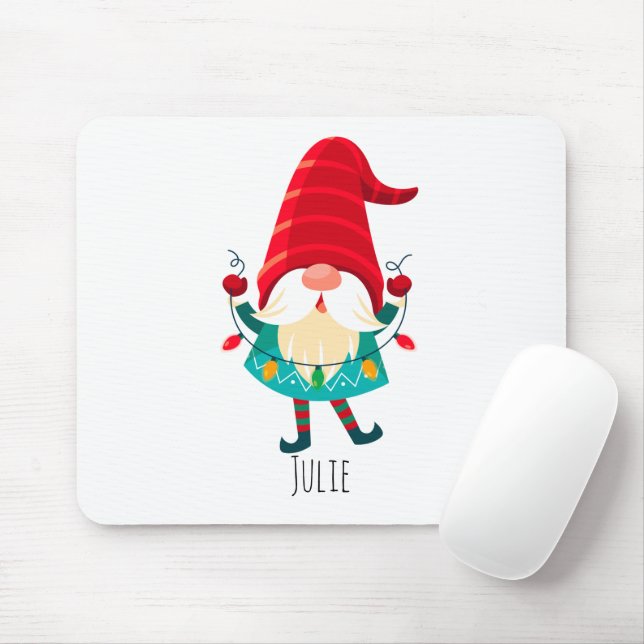 Christmas Gnome Holding Christmas Lights Mouse Pad (With Mouse)