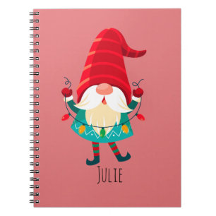 Christmas Gnome Holding Christmas Lights Notebook