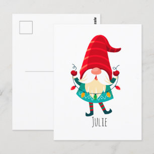 Christmas Gnome Holding Christmas Lights Postcard