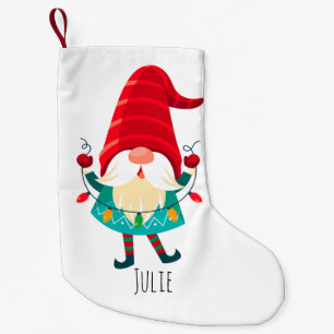 Christmas Gnome Holding Christmas Lights Small Christmas Stocking