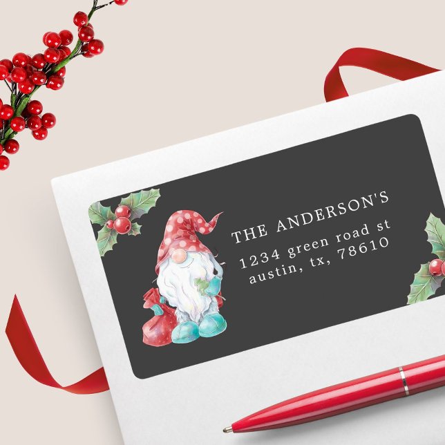Christmas Gnome Holly Plant Family Return Address (Creator Uploaded)