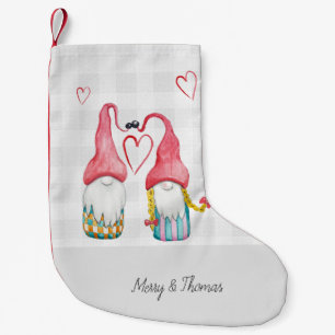 Christmas Gnome In Love Watercolor Monogrammed Small Christmas Stocking