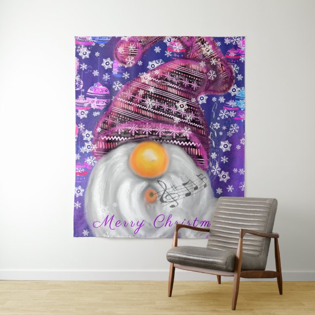 Christmas Gnome In Purple Hat Tapestry (In Situ)