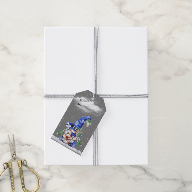 Christmas Gnome In Snowflakes   Gift Tags (With Twine)
