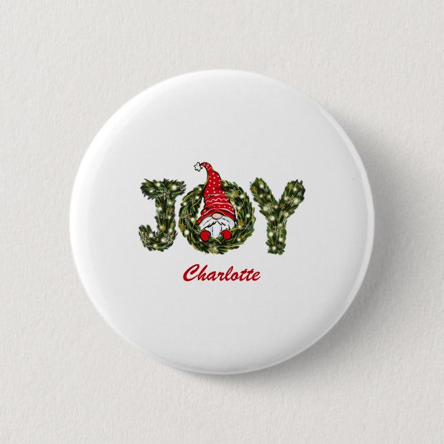 Christmas Gnome Joy Red Green White  2 Inch Round Button (Front)