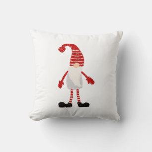 Christmas Gnome Nordic Gray Red White Pattern Throw Pillow