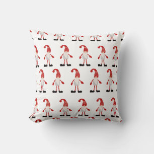 Christmas Gnome Nordic Grey Red White Pattern Throw Pillow