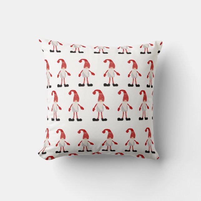 Christmas Gnome Nordic Grey Red White Pattern Throw Pillow (Front)