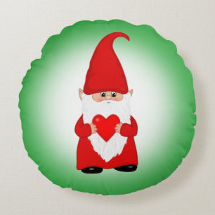 Christmas Gnome on Green Round Pillow