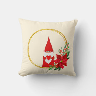 Christmas Gnome on Light Champagne Beige Throw Pillow