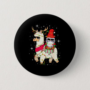 Christmas Gnome On Llama, Cute Alpaca Chanukah Chr 2 Inch Round Button
