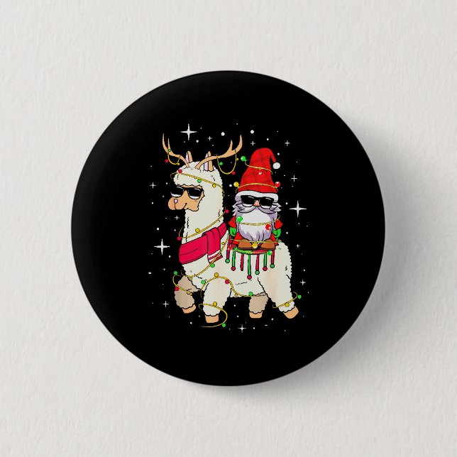 Christmas Gnome On Llama, Cute Alpaca Chanukah Chr 2 Inch Round Button (Front)