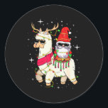 Christmas Gnome On Llama, Cute Alpaca Chanukah Chr Classic Round Sticker<br><div class="desc">Christmas Gnome On Llama,  Cute Alpaca Chanukah Christmas</div>
