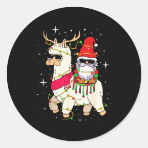 Christmas Gnome On Llama, Cute Alpaca Chanukah Chr Classic Round Sticker