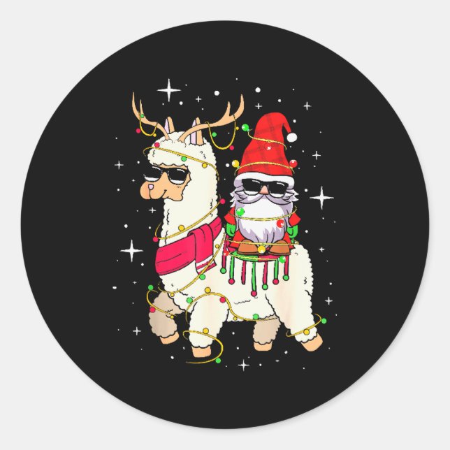 Christmas Gnome On Llama, Cute Alpaca Chanukah Chr Classic Round Sticker (Front)