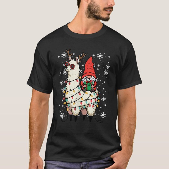 Christmas Gnome On Llama Xmas Alpaca Boys Kids Men T-Shirt (Front)