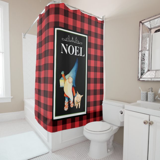 Christmas Gnome on Red and Black Buffalo Plaid (In Situ)