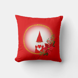 Christmas Gnome on Red Throw Pillow