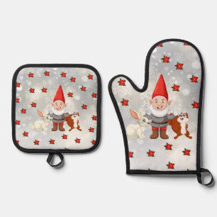 Christmas gnome oven mitt & pot holder set