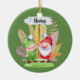 Christmas Gnome Pair Customizable Ceramic Ornament