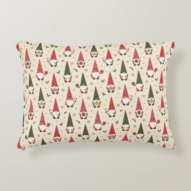 Christmas Gnome Party Pattern Accent Pillow (Front)