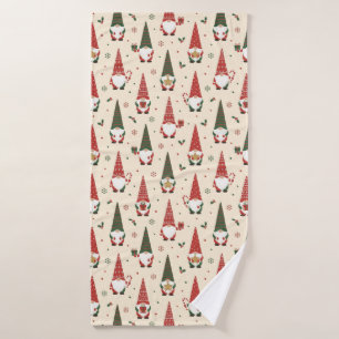 Christmas Gnome Party Pattern Bath Towel
