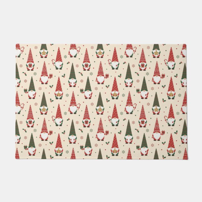 Christmas Gnome Party Pattern Doormat (Front)