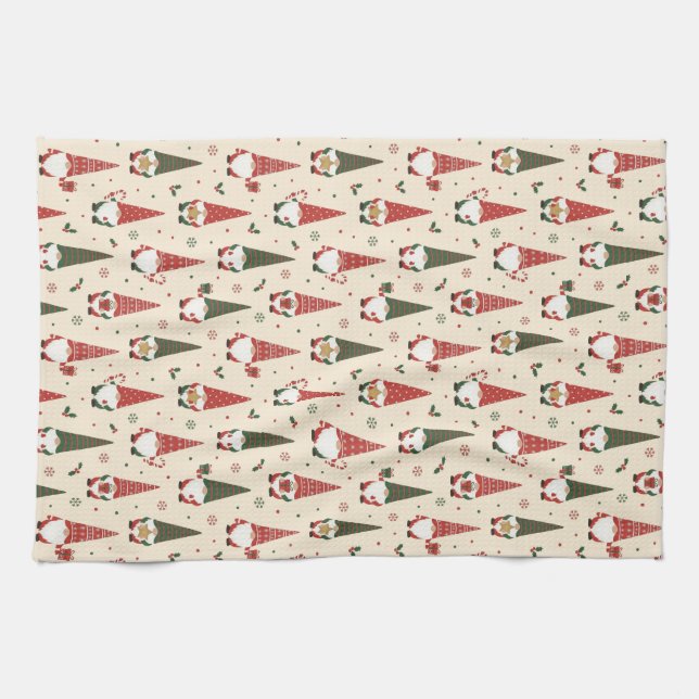 Christmas Gnome Party Pattern Kitchen Towel (Horizontal)