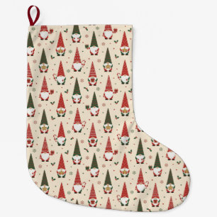 Christmas Gnome Party Pattern Large Christmas Stocking