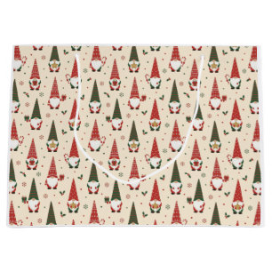 Christmas Gnome Party Pattern Large Gift Bag