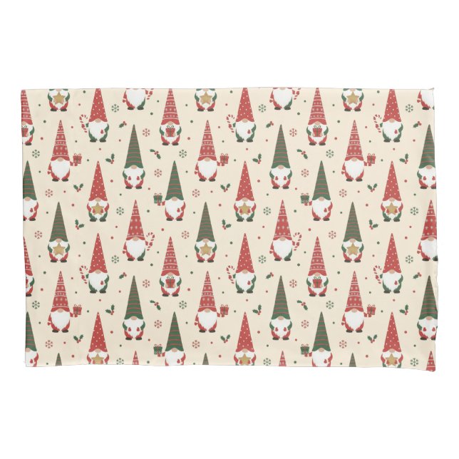Christmas Gnome Party Pattern Pillowcase (Front-Left)