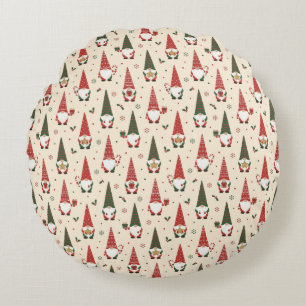 Christmas Gnome Party Pattern Round Pillow