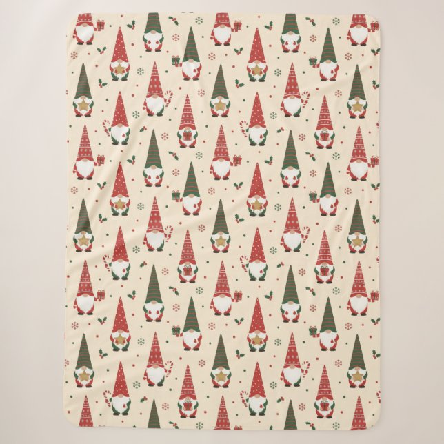 Christmas Gnome Party Pattern Sherpa Blanket (Front)