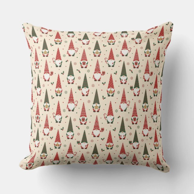 Christmas Gnome Party Pattern Throw Pillow (Front)