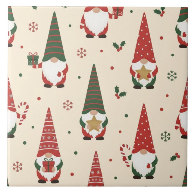 Christmas Gnome Party Pattern Tile (Front)