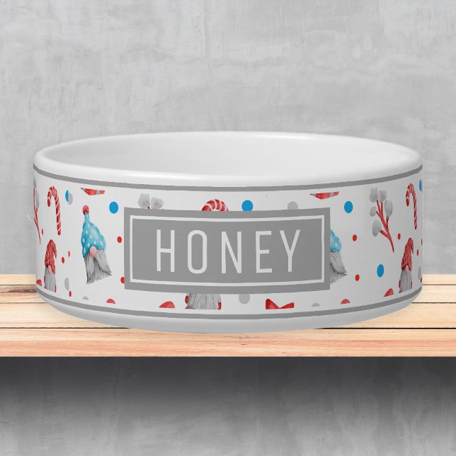 Christmas Gnome Pattern Name Template Pet Bowl (Creator Uploaded)