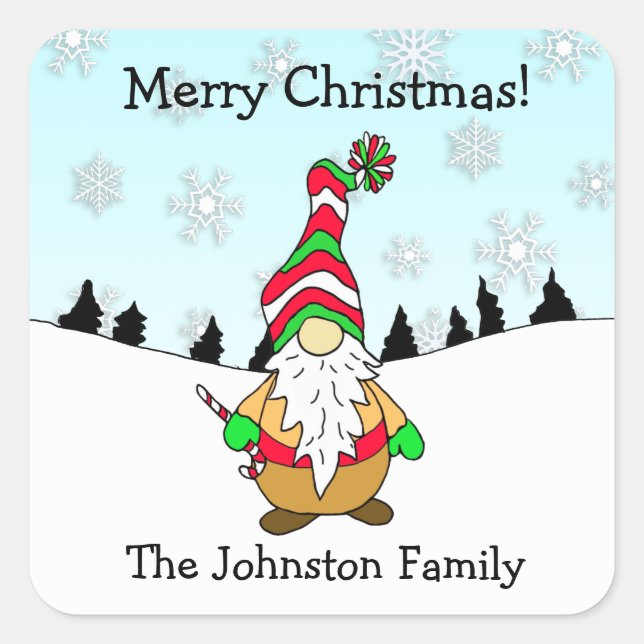 Christmas Gnome Personalized Holiday Square Sticker (Front)