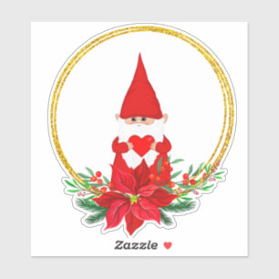 Christmas Gnome & Poinsettia in Golden Circles 