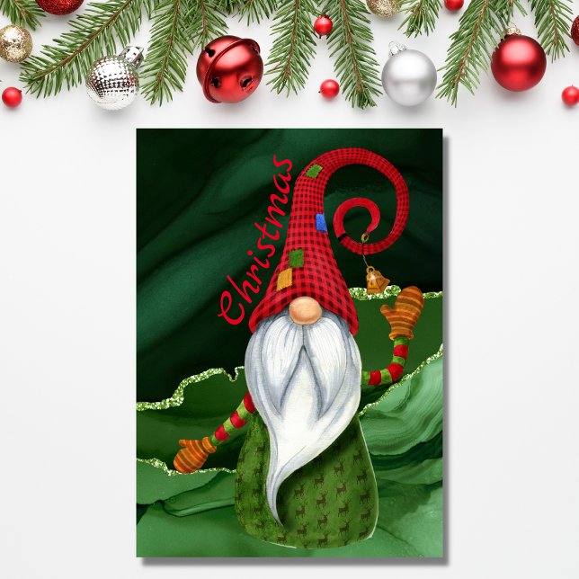 Christmas Gnome Red and Green Gemstone Rustic Glam Holiday Card (Creator Uploaded)