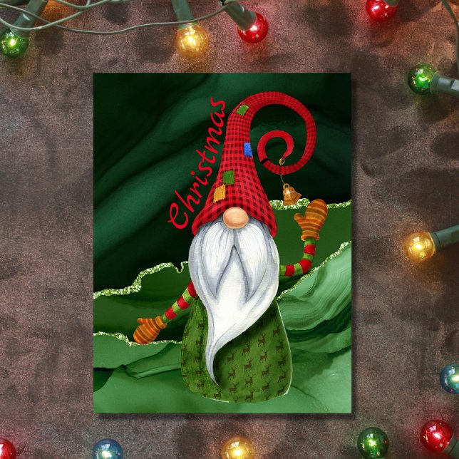 Christmas Gnome Red and Green Gemstone Rustic Glam Postcard (Creator Uploaded)