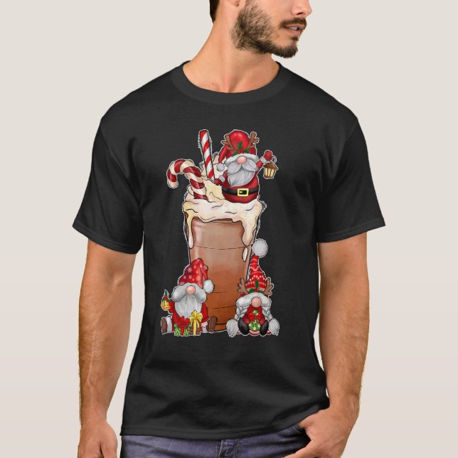 Christmas Gnome Red Buffalo Plaid Gnome Hot Cocoa  T-Shirt (Front)