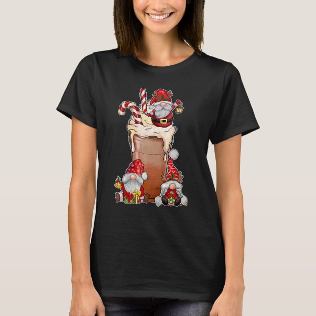 Christmas Gnome Red Buffalo Plaid Gnome Hot Cocoa  T-Shirt (Front)