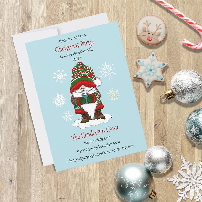 Christmas Gnome Red Green Cute Invitation (Creator Uploaded)