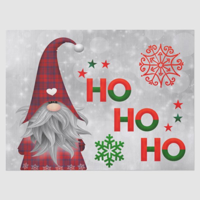Christmas Gnome Says Ho, Ho, Ho! Tissue Paper (Front)